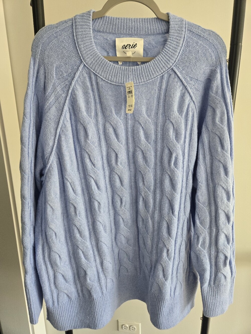 NWT Aerie Soft Cable Knit Crewneck Sweater Soft Blue Size Large